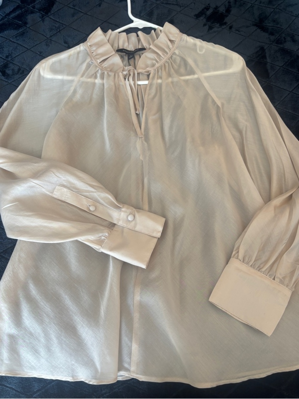 Banana Republic Sheer Ruffle-Neck Blouse in Light Cream